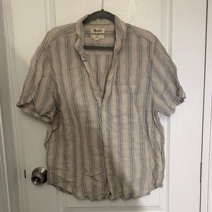 Madewell Beige and Blue Striped Casual Shirt